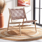SAFAVIEH Queenie Bandelier Open Leather Weave Squared Accent Chair - 26 W x 32 D x 31 H - 26Wx31Dx31H
