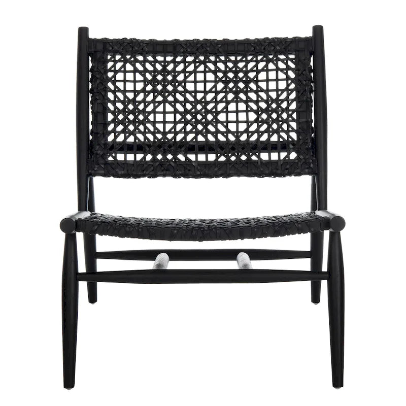 SAFAVIEH Queenie Bandelier Open Leather Weave Squared Accent Chair - 26 W x 32 D x 31 H - 26Wx31Dx31H