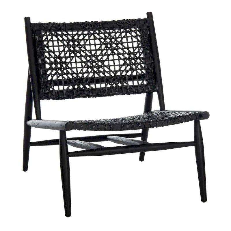 SAFAVIEH Queenie Bandelier Open Leather Weave Squared Accent Chair - 26 W x 32 D x 31 H - 26Wx31Dx31H