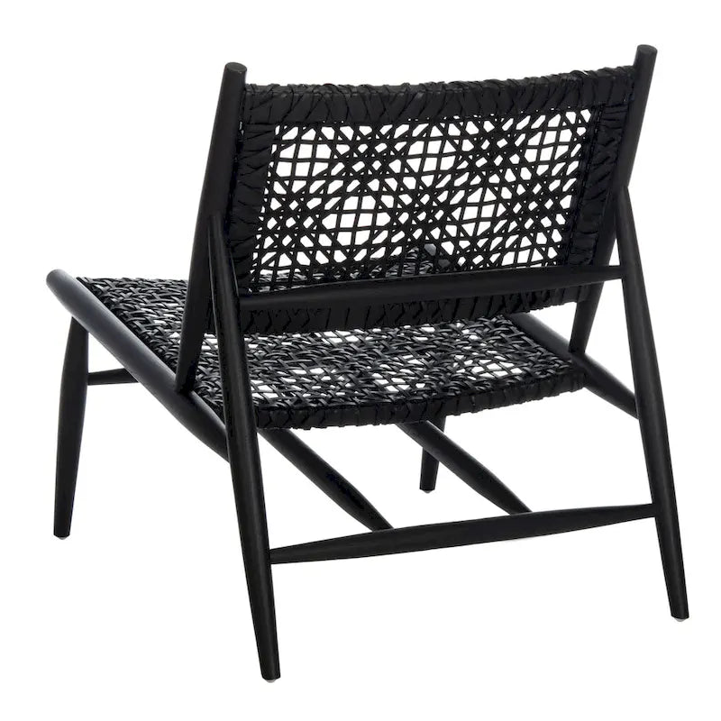 SAFAVIEH Queenie Bandelier Open Leather Weave Squared Accent Chair - 26 W x 32 D x 31 H - 26Wx31Dx31H