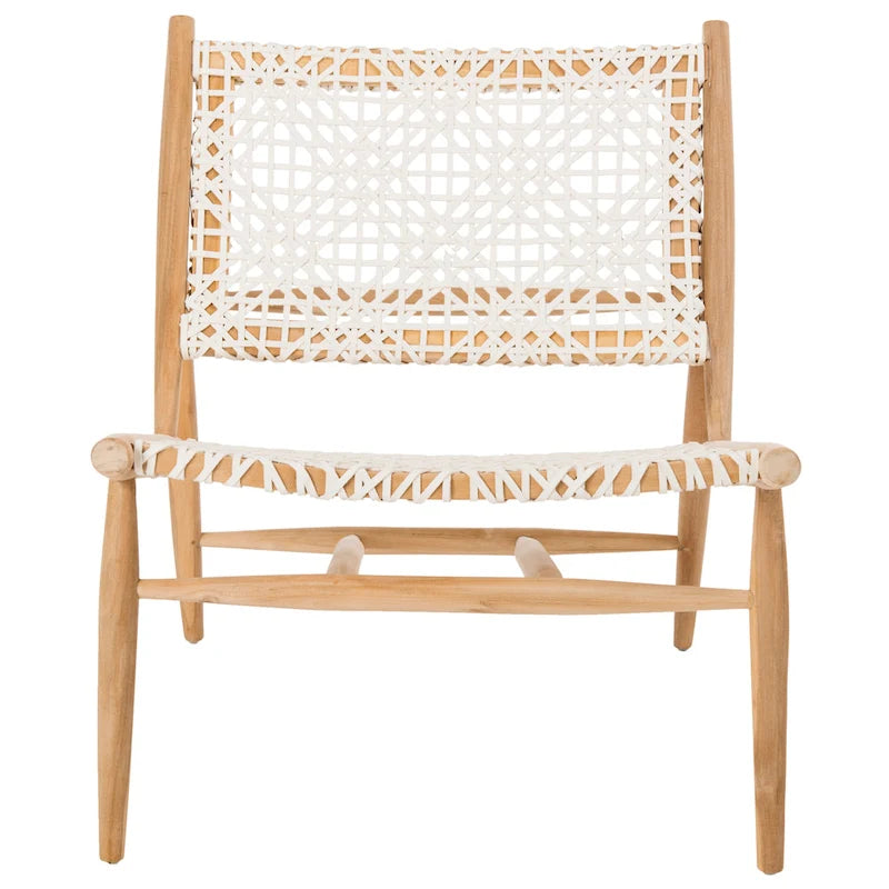SAFAVIEH Queenie Bandelier Open Leather Weave Squared Accent Chair - 26 W x 32 D x 31 H - 26Wx31Dx31H