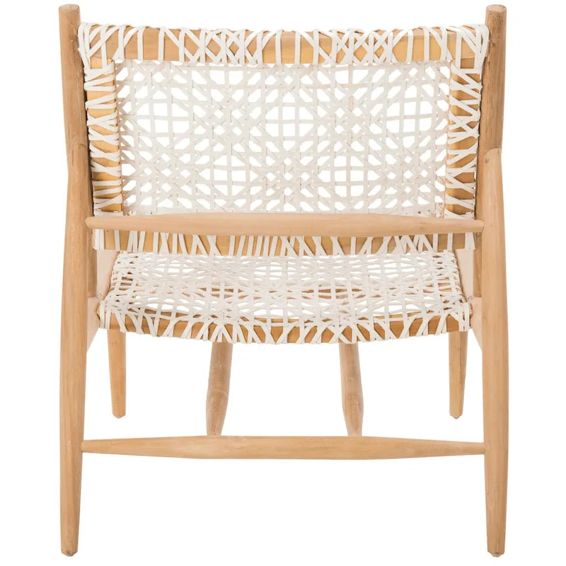 SAFAVIEH Queenie Bandelier Open Leather Weave Squared Accent Chair - 26 W x 32 D x 31 H - 26Wx31Dx31H
