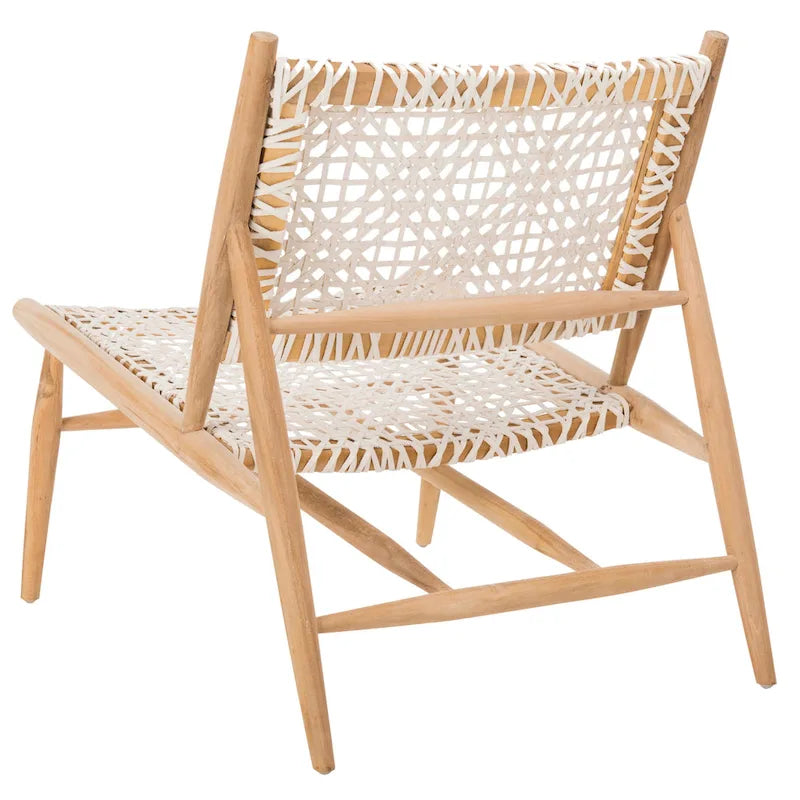 SAFAVIEH Queenie Bandelier Open Leather Weave Squared Accent Chair - 26 W x 32 D x 31 H - 26Wx31Dx31H