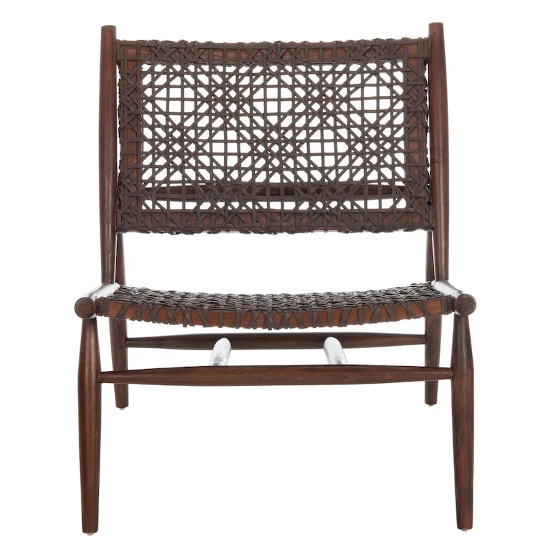 SAFAVIEH Queenie Bandelier Open Leather Weave Squared Accent Chair - 26 W x 32 D x 31 H - 26Wx31Dx31H