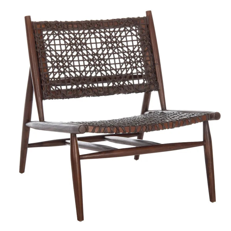 SAFAVIEH Queenie Bandelier Open Leather Weave Squared Accent Chair - 26 W x 32 D x 31 H - 26Wx31Dx31H