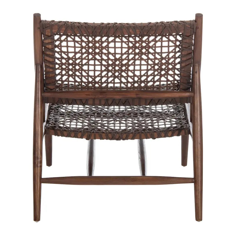 SAFAVIEH Queenie Bandelier Open Leather Weave Squared Accent Chair - 26 W x 32 D x 31 H - 26Wx31Dx31H
