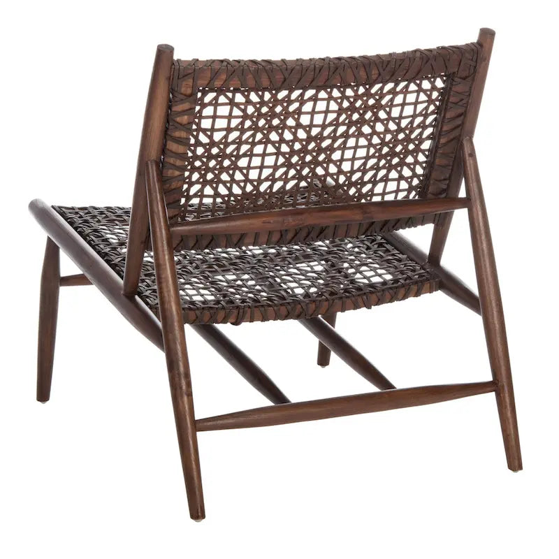 SAFAVIEH Queenie Bandelier Open Leather Weave Squared Accent Chair - 26 W x 32 D x 31 H - 26Wx31Dx31H