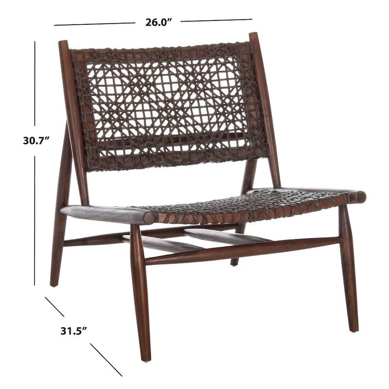 SAFAVIEH Queenie Bandelier Open Leather Weave Squared Accent Chair - 26 W x 32 D x 31 H - 26Wx31Dx31H