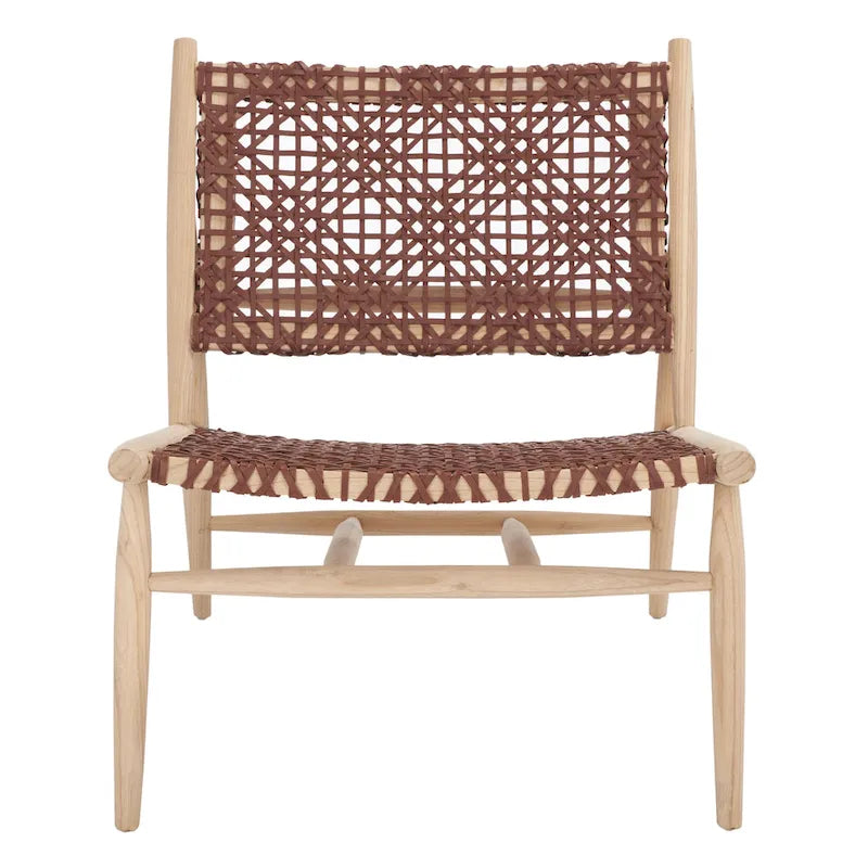 SAFAVIEH Queenie Bandelier Open Leather Weave Squared Accent Chair - 26 W x 32 D x 31 H - 26Wx31Dx31H