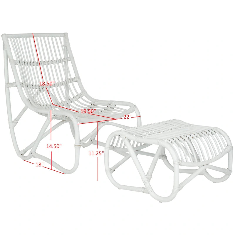 SAFAVIEH Jacquelynn White Wicker Chair And Ottoman Set - 22 x 30.5 x 32 - 22Wx30Dx31H