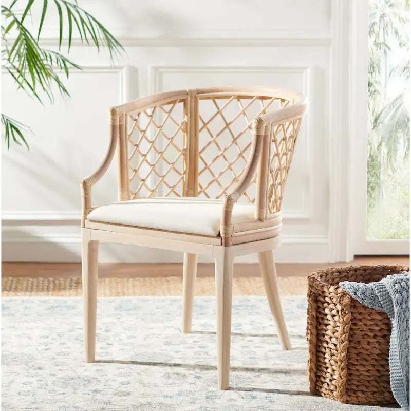 SAFAVIEH Theona Rattan Lattice Arm Chair - 22.3 W x 23 L x 31.3 H - 22Wx23Dx31H