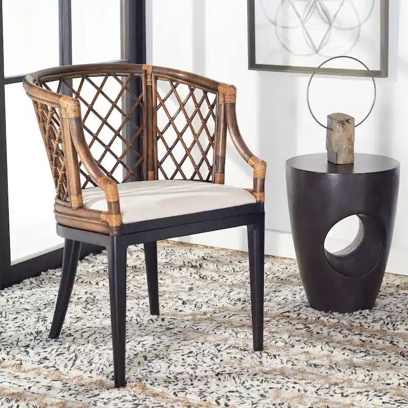 SAFAVIEH Theona Rattan Lattice Arm Chair - 22.3 W x 23 L x 31.3 H - 22Wx23Dx31H