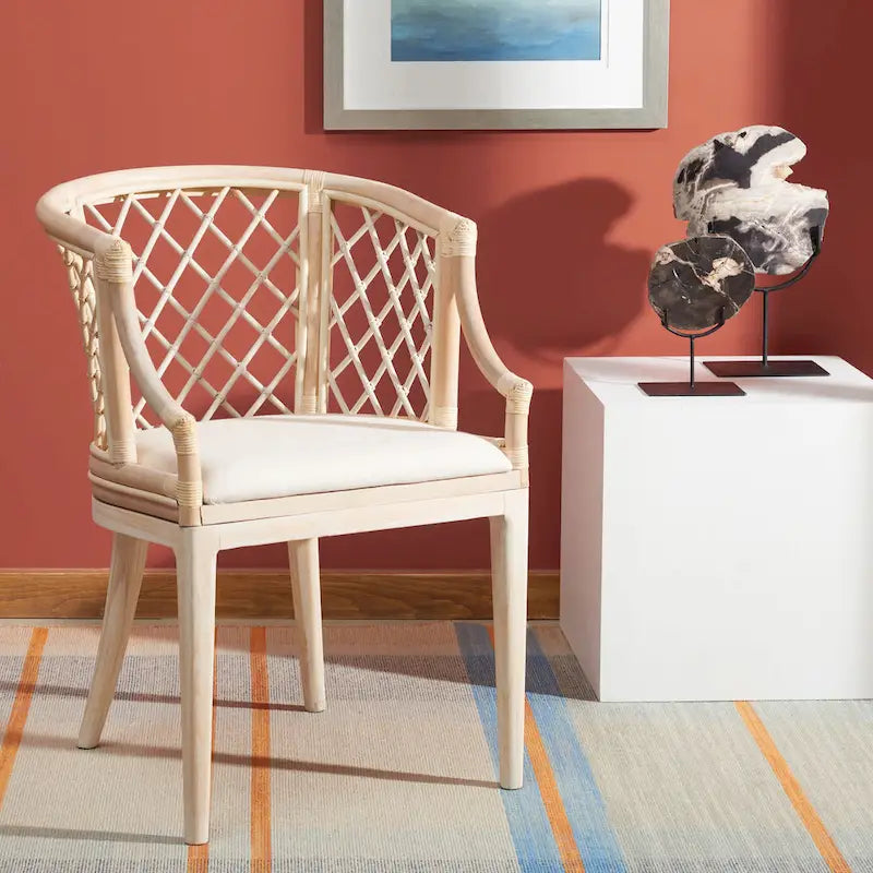 SAFAVIEH Theona Rattan Lattice Arm Chair - 22.3 W x 23 L x 31.3 H - 22Wx23Dx31H