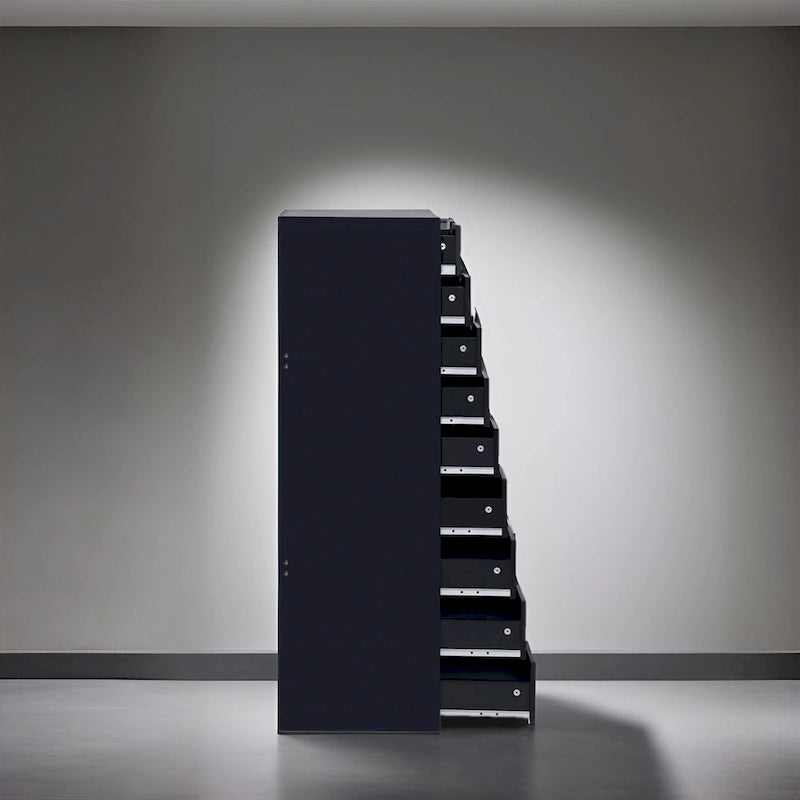 Narrow Wooden 9-Drawer Cabinet with Smooth-Glide Drawers and Top Storage Shelf