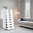 Narrow Wooden 9-Drawer Cabinet with Smooth-Glide Drawers and Top Storage Shelf