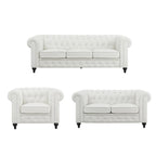 Chesterfield 3 Piece Living Room Sectional Sofa Set with Rolled Arms Button Tufted Cushion Sofa Loveseat for Living Room