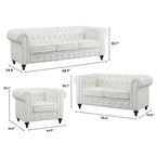 Chesterfield 3 Piece Living Room Sectional Sofa Set with Rolled Arms Button Tufted Cushion Sofa Loveseat for Living Room