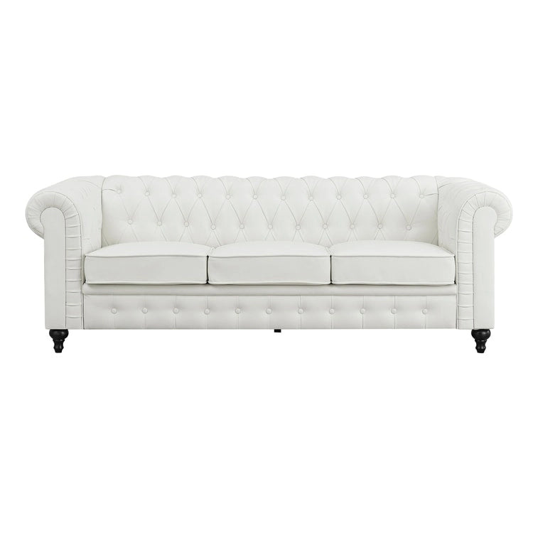 Chesterfield 3 Piece Living Room Sectional Sofa Set with Rolled Arms Button Tufted Cushion Sofa Loveseat for Living Room