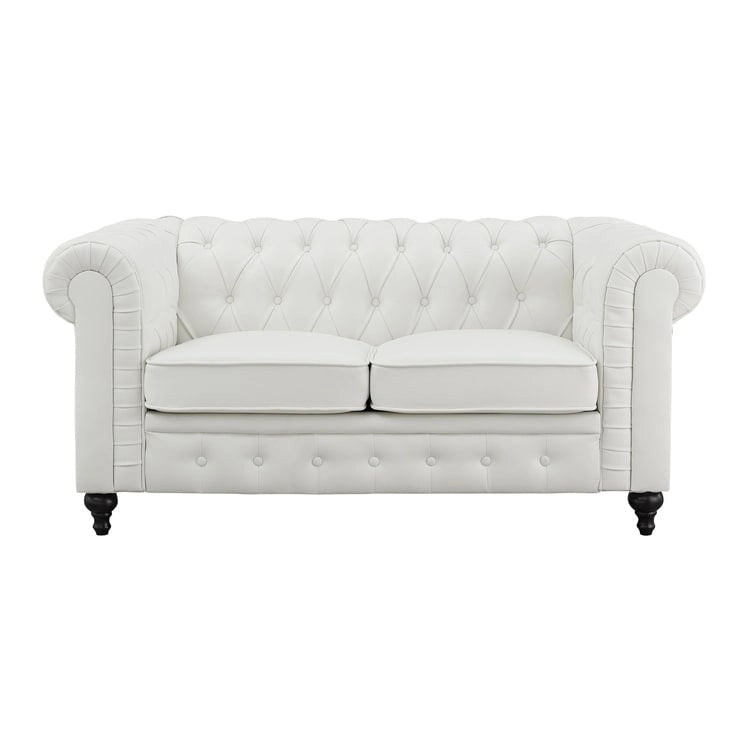 Chesterfield 3 Piece Living Room Sectional Sofa Set with Rolled Arms Button Tufted Cushion Sofa Loveseat for Living Room