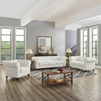 Chesterfield 3 Piece Living Room Sectional Sofa Set with Rolled Arms Button Tufted Cushion Sofa Loveseat for Living Room