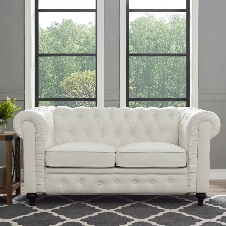 Chesterfield 3 Piece Living Room Sectional Sofa Set with Rolled Arms Button Tufted Cushion Sofa Loveseat for Living Room