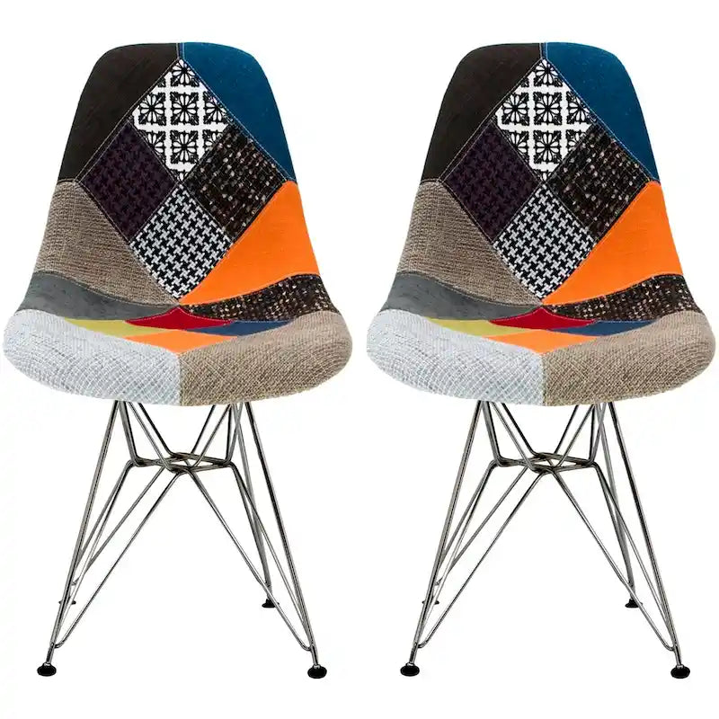Set of 2 Modern Color Pyramid Seat Height DSW Molded Armless Plastic Dining Room Chairs Chrome Wire Eiffel Dowel Legs