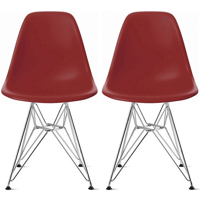 Set of 2 Modern Color Pyramid Seat Height DSW Molded Armless Plastic Dining Room Chairs Chrome Wire Eiffel Dowel Legs