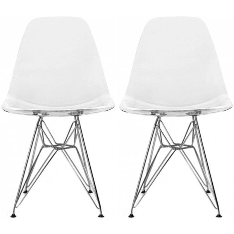 Set of 2 Modern Color Pyramid Seat Height DSW Molded Armless Plastic Dining Room Chairs Chrome Wire Eiffel Dowel Legs
