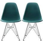 Set of 2 Modern Color Pyramid Seat Height DSW Molded Armless Plastic Dining Room Chairs Chrome Wire Eiffel Dowel Legs