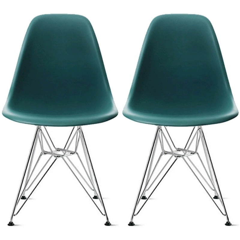 Set of 2 Modern Color Pyramid Seat Height DSW Molded Armless Plastic Dining Room Chairs Chrome Wire Eiffel Dowel Legs