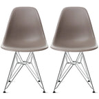 Set of 2 Modern Color Pyramid Seat Height DSW Molded Armless Plastic Dining Room Chairs Chrome Wire Eiffel Dowel Legs