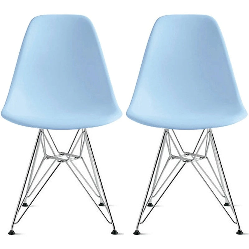 Set of 2 Modern Color Pyramid Seat Height DSW Molded Armless Plastic Dining Room Chairs Chrome Wire Eiffel Dowel Legs