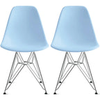 Set of 2 Modern Color Pyramid Seat Height DSW Molded Armless Plastic Dining Room Chairs Chrome Wire Eiffel Dowel Legs