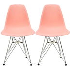 Set of 2 Modern Color Pyramid Seat Height DSW Molded Armless Plastic Dining Room Chairs Chrome Wire Eiffel Dowel Legs
