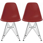 Set of 2 Modern Color Pyramid Seat Height DSW Molded Armless Plastic Dining Room Chairs Chrome Wire Eiffel Dowel Legs
