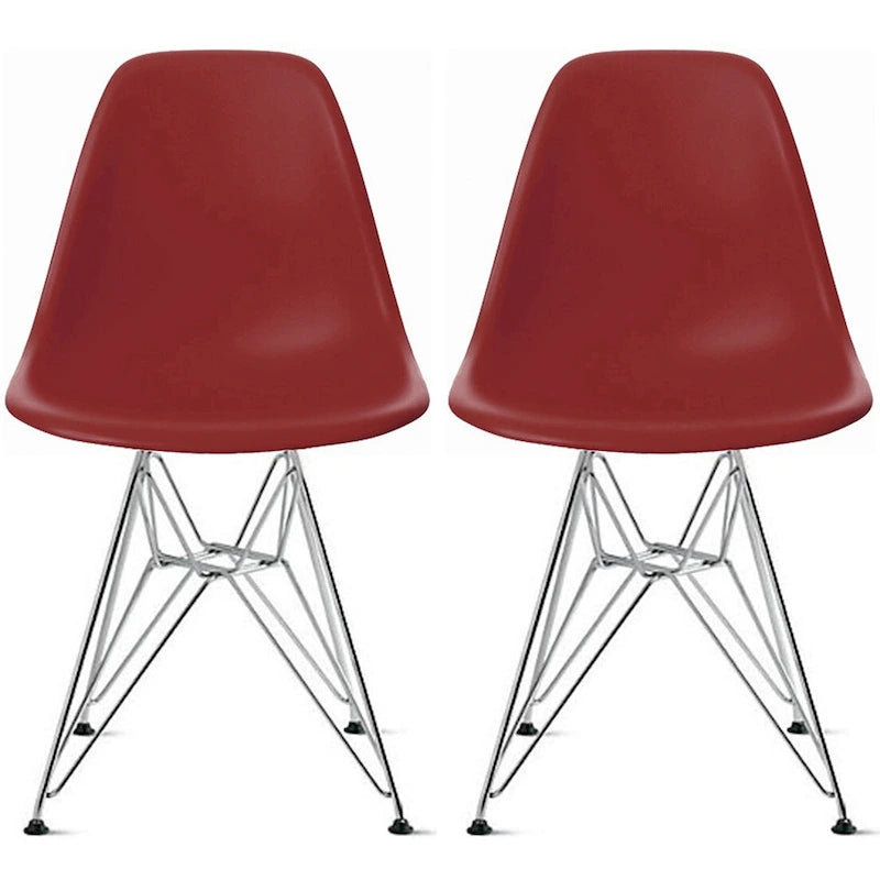 Set of 2 Modern Color Pyramid Seat Height DSW Molded Armless Plastic Dining Room Chairs Chrome Wire Eiffel Dowel Legs