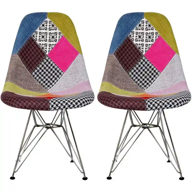 Set of 2 Modern Color Pyramid Seat Height DSW Molded Armless Plastic Dining Room Chairs Chrome Wire Eiffel Dowel Legs