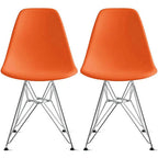 Set of 2 Modern Color Pyramid Seat Height DSW Molded Armless Plastic Dining Room Chairs Chrome Wire Eiffel Dowel Legs