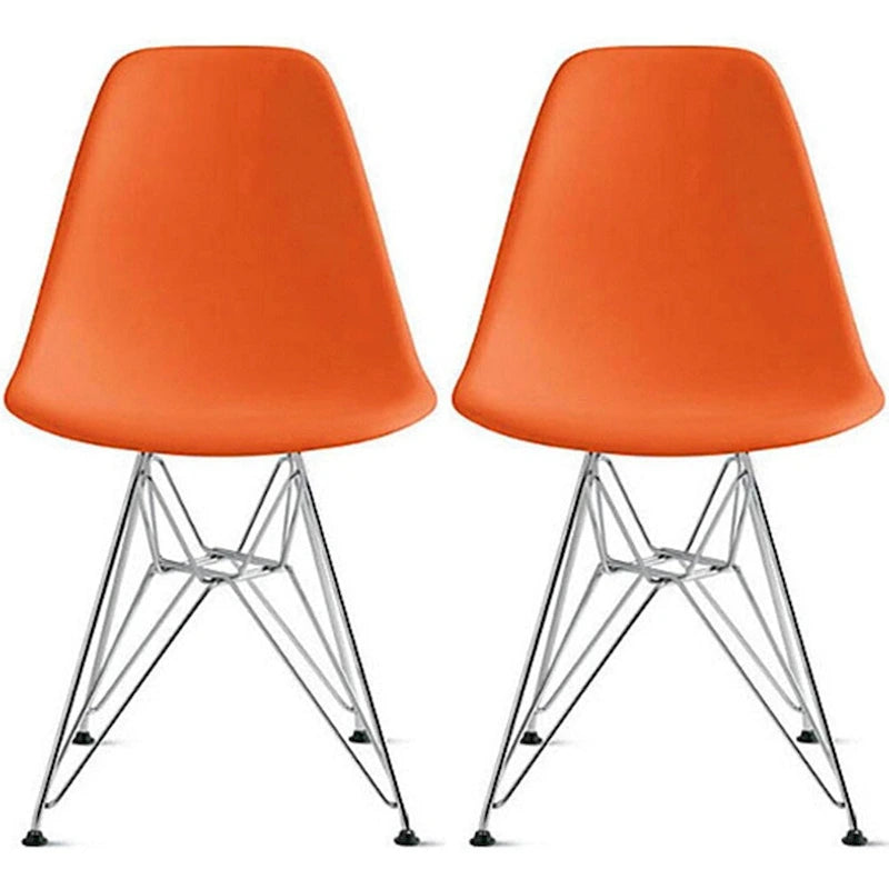 Set of 2 Modern Color Pyramid Seat Height DSW Molded Armless Plastic Dining Room Chairs Chrome Wire Eiffel Dowel Legs