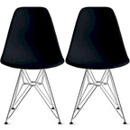 Set of 2 Modern Color Pyramid Seat Height DSW Molded Armless Plastic Dining Room Chairs Chrome Wire Eiffel Dowel Legs