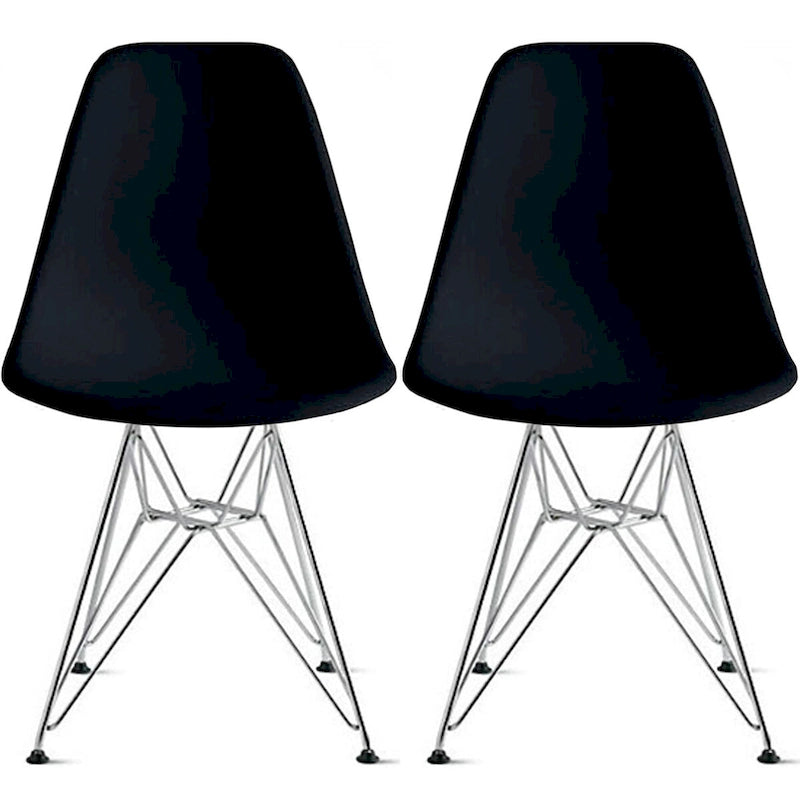 Set of 2 Modern Color Pyramid Seat Height DSW Molded Armless Plastic Dining Room Chairs Chrome Wire Eiffel Dowel Legs
