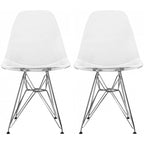 Set of 2 Modern Color Pyramid Seat Height DSW Molded Armless Plastic Dining Room Chairs Chrome Wire Eiffel Dowel Legs