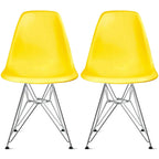 Set of 2 Modern Color Pyramid Seat Height DSW Molded Armless Plastic Dining Room Chairs Chrome Wire Eiffel Dowel Legs