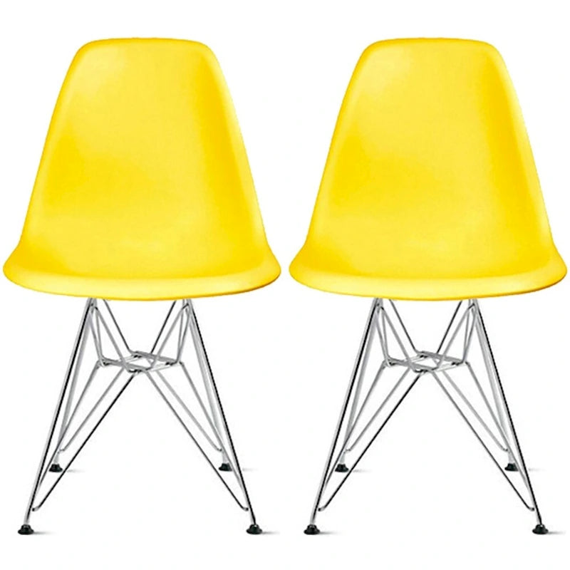 Set of 2 Modern Color Pyramid Seat Height DSW Molded Armless Plastic Dining Room Chairs Chrome Wire Eiffel Dowel Legs