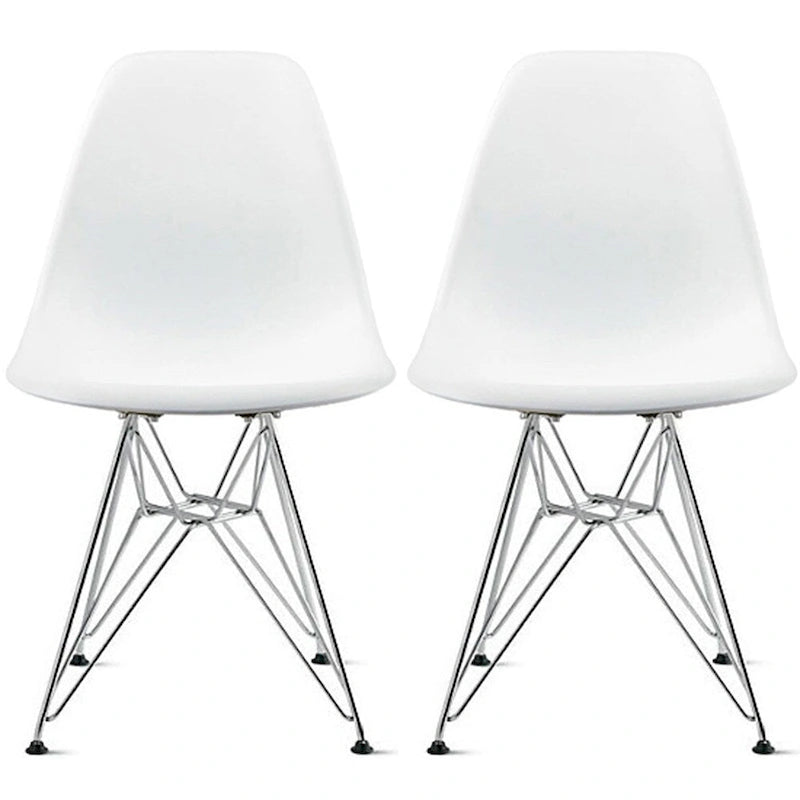 Set of 2 Modern Color Pyramid Seat Height DSW Molded Armless Plastic Dining Room Chairs Chrome Wire Eiffel Dowel Legs