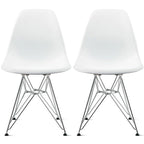 Set of 2 Modern Color Pyramid Seat Height DSW Molded Armless Plastic Dining Room Chairs Chrome Wire Eiffel Dowel Legs