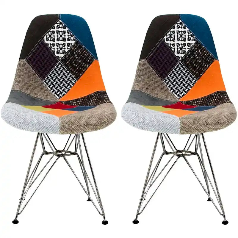 Set of 2 Modern Color Pyramid Seat Height DSW Molded Armless Plastic Dining Room Chairs Chrome Wire Eiffel Dowel Legs