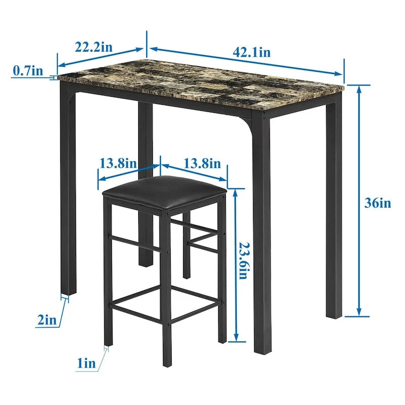 VECELO 3-Pieces Counter Dining Table Set
