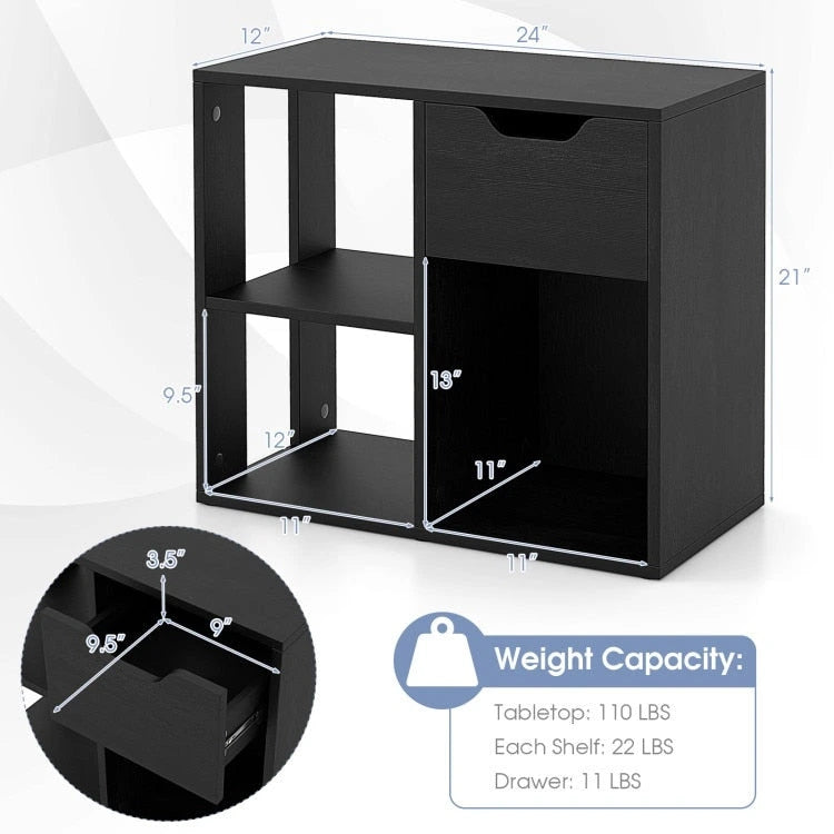 3-tier Side Table with Storage Shelf & Drawer Space - 23.5 x 12 x 20.5 (L x W x H)