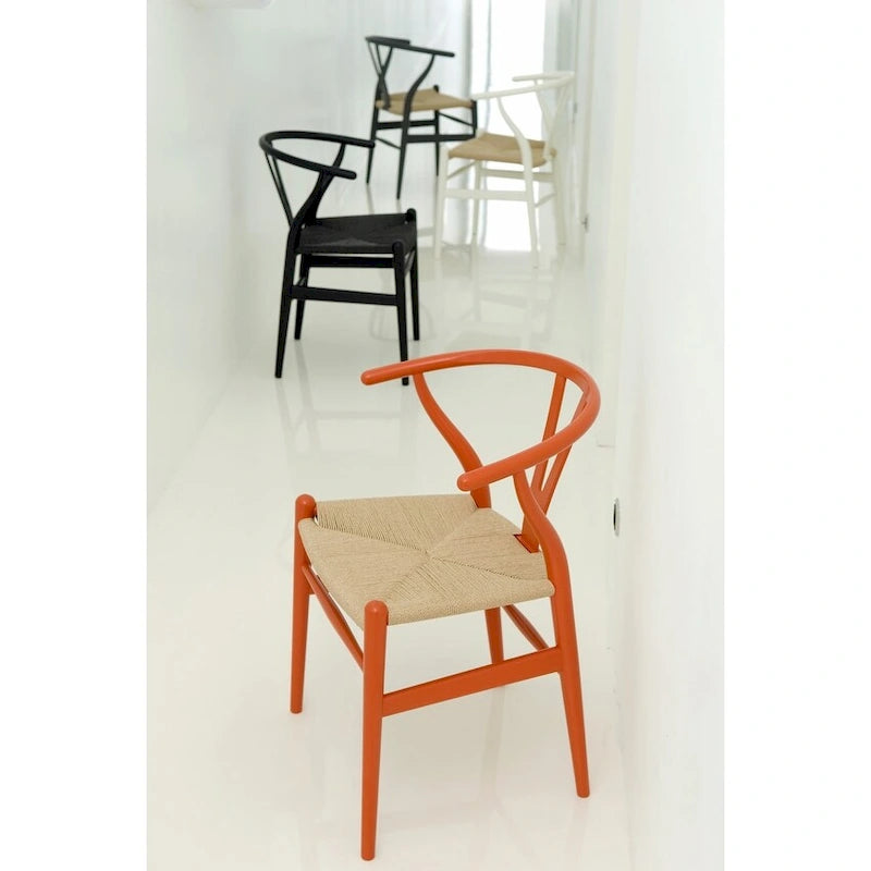 Modern Wood Dining Chair With Open Back Arm Armchair Hemp Seat For Home Restaurant Office